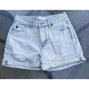 Kancan Size Small Distressed High Rise Jean Shorts Cuffed Light Wash